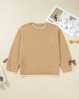 Plus Size Leopard Bow Split Cuff Sweater
