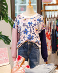Floral Panel Colorblock Sleeve Crewneck Sweater