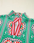 Boho Abstract Contrast Stripe Collared V-Neck Blouse