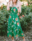 Floral Bubble Sleeve Smocked Tiered Midi Dress