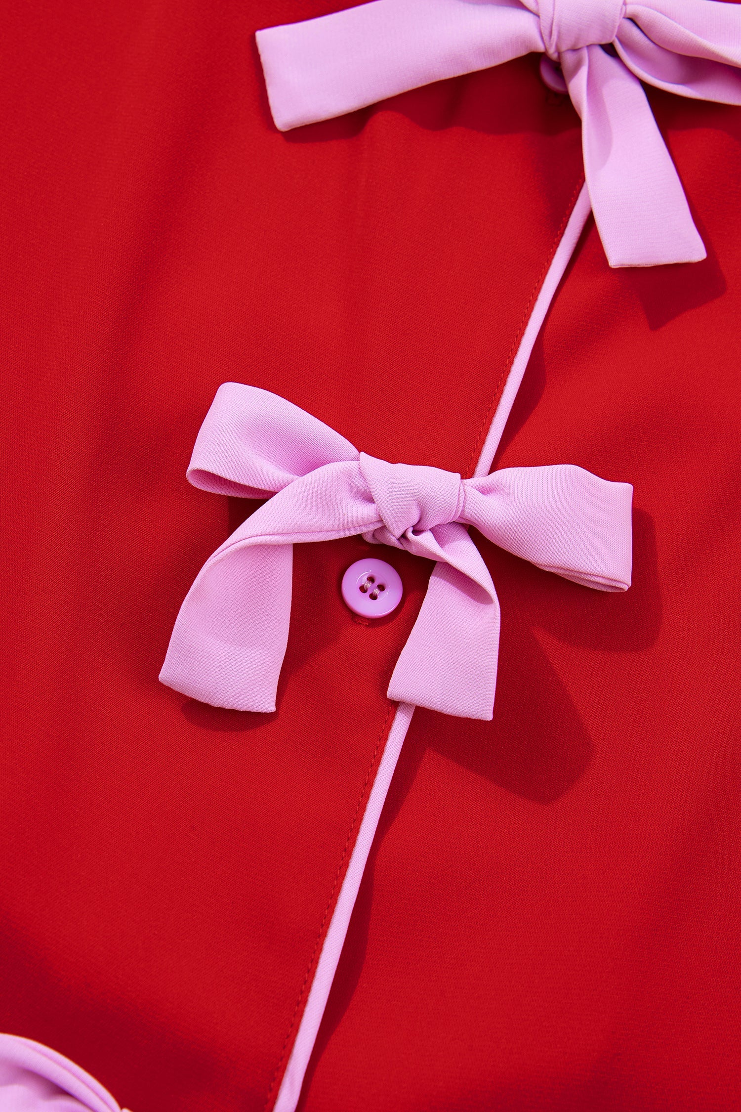 Ribbon Bow Top &amp; Short Silky Pajama Set