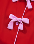 Ribbon Bow Top & Short Silky Pajama Set