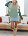 Stripe Thermal Knit Drop Shoulder Top