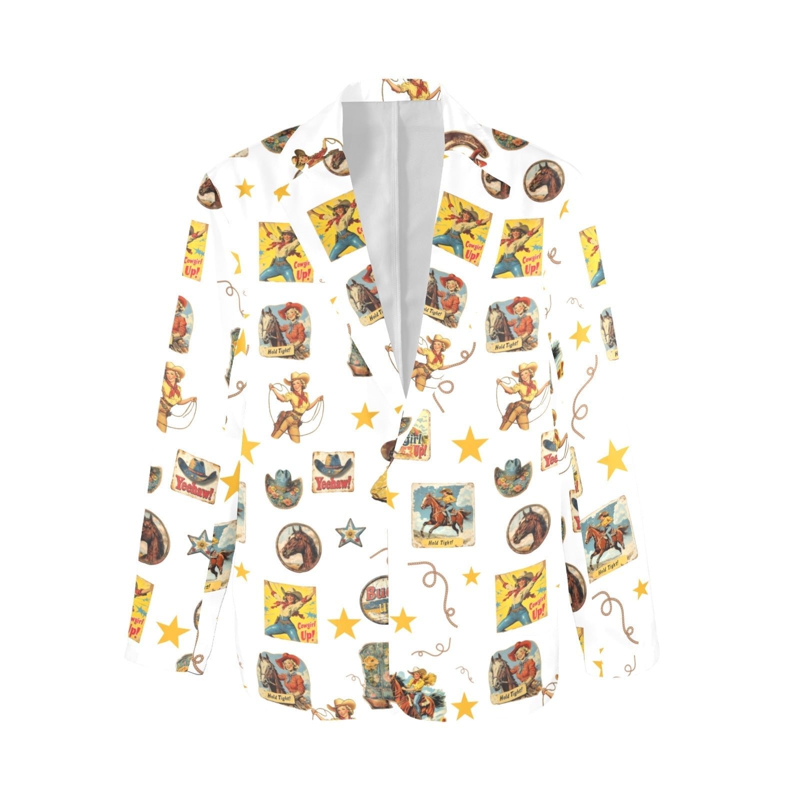 Baha Ranch Vintage Cowgirl Collage Women's Western Blazer in White