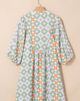 Reagan Floral Print 3/4 Sleeve Notched Neck Mini Dress
