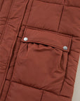 Solid Quilted Stand-Neck Zip-Up Buttoned  Puffer Coat