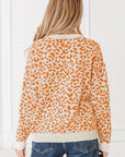 Leopard Drop Shoulder Chunky Cardigan Sweater