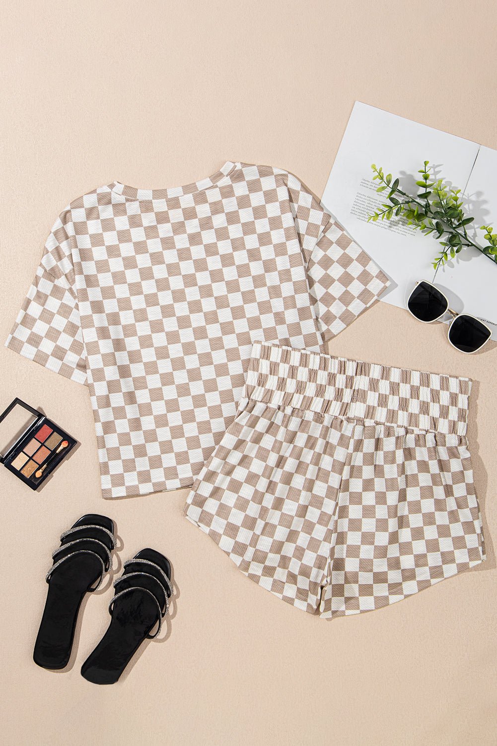 Checker T-Shirt &amp; High Waist Skort Set