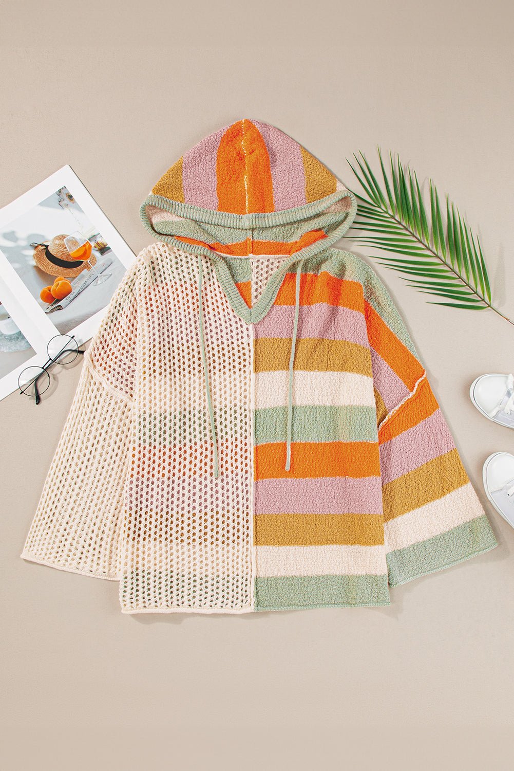 Harper Oversized Colorblock V Neck Hooded Sweater