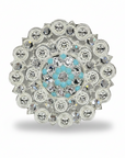 Bright Silver Turquoise - Clear Crystal Conchos | Sizes 1"- 3" | Buckles | Saddle Set | Leather Rosettes | Slide