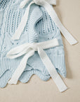 Pointelle Knit Scallop Trim Short Sleeve Sweater