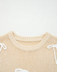 Solid Bow Tie Applique Cap Sleeve Sweater