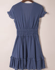 Deep V-Neck Knotted Front Layered Flare Mini Dress