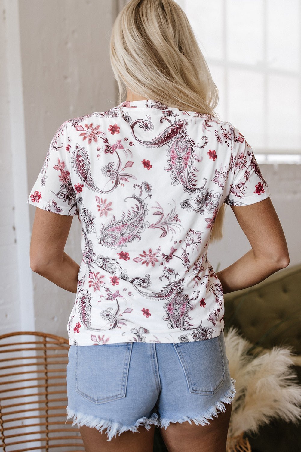 Elia Vintage Paisley Mock Neck Top