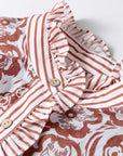 Floral Stripe Frilled Trim Long Sleeve Shirt