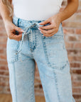 Ivory Detail Drawstring Barrel Jeans