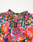 Floral Lace Up V-Neck Short Sleeve Blouse