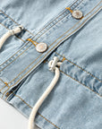 Light Wash Denim Drawstring Hem Buttoned Jacket