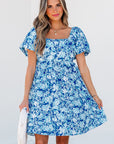 Floral Puff Sleeve Babydoll Mini Dress