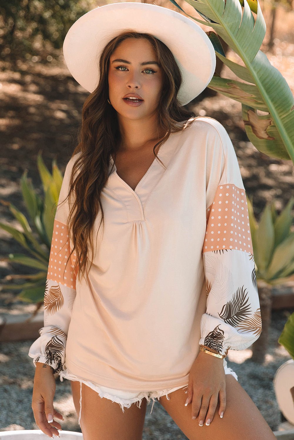 Alora Palm Leaves Polka Dot Loose Blouse
