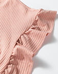 Solid Ribbed Knit Ruffle Short Sleeve T-Shirt