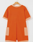 Colorblock Short Sleeve Patched Pocket Romper