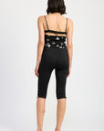 MIXED MEDIA SATIN SPAGHETTI STRAP TOP