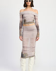 PRINTED OFF SHOUDER RUCHED TOP