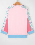 Floral Colorblock Patchwork Chest Pocket Long Sleeve Top