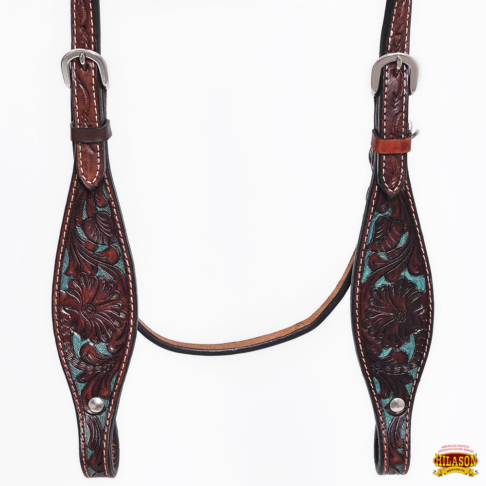 Western Horse Headstall &amp; Breast Collar Tack American Leather Dark Brown Hilason