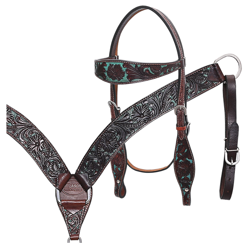 Western Horse Headstall &amp; Breast Collar Tack American Leather Dark Brown Hilason