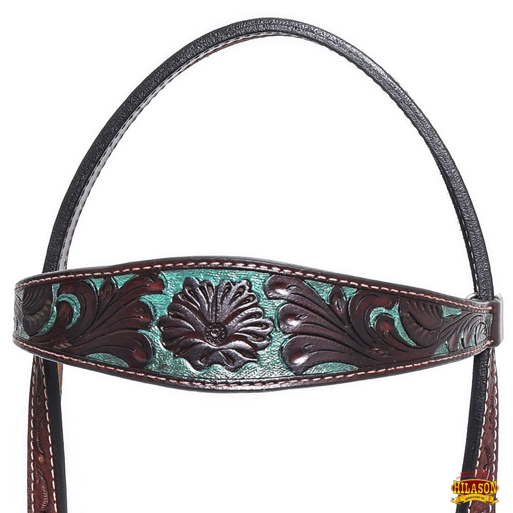 Western Horse Headstall &amp; Breast Collar Tack American Leather Dark Brown Hilason