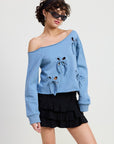 ONE SHOULDER FRENCH TERRY TOP WITH CUTOUT DETAIL