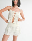 SQUARED NECK MIXED KNIT TOP