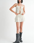 SQUARED NECK MIXED KNIT TOP