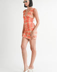 SHIRRED MINI DRESS WITH SHOULDER TIE