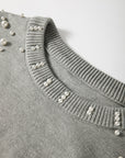 Solid Pearl Drop Shoulder Round Neck Sweater
