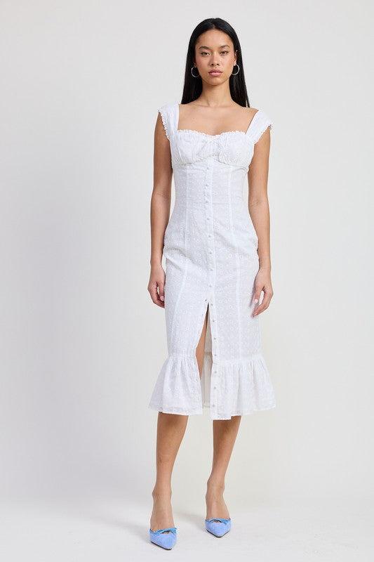 SQAURE NECK MIDI CAP SLEEVE DRESS
