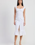 SQAURE NECK MIDI CAP SLEEVE DRESS