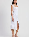 SQAURE NECK MIDI CAP SLEEVE DRESS