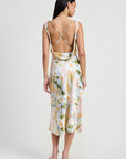 FLORAL MIDI COWL NECK DRESS
