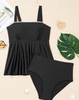 Solid Ricrac Trim Flared Tankini Top Set