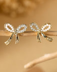 Winter Rhinestone Pearl Bow Earrings