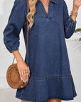 Denim Collared V-Neck Chest Pocket Dress