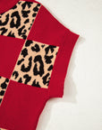 Leopard Checker Short Sleeve Knit Sweater