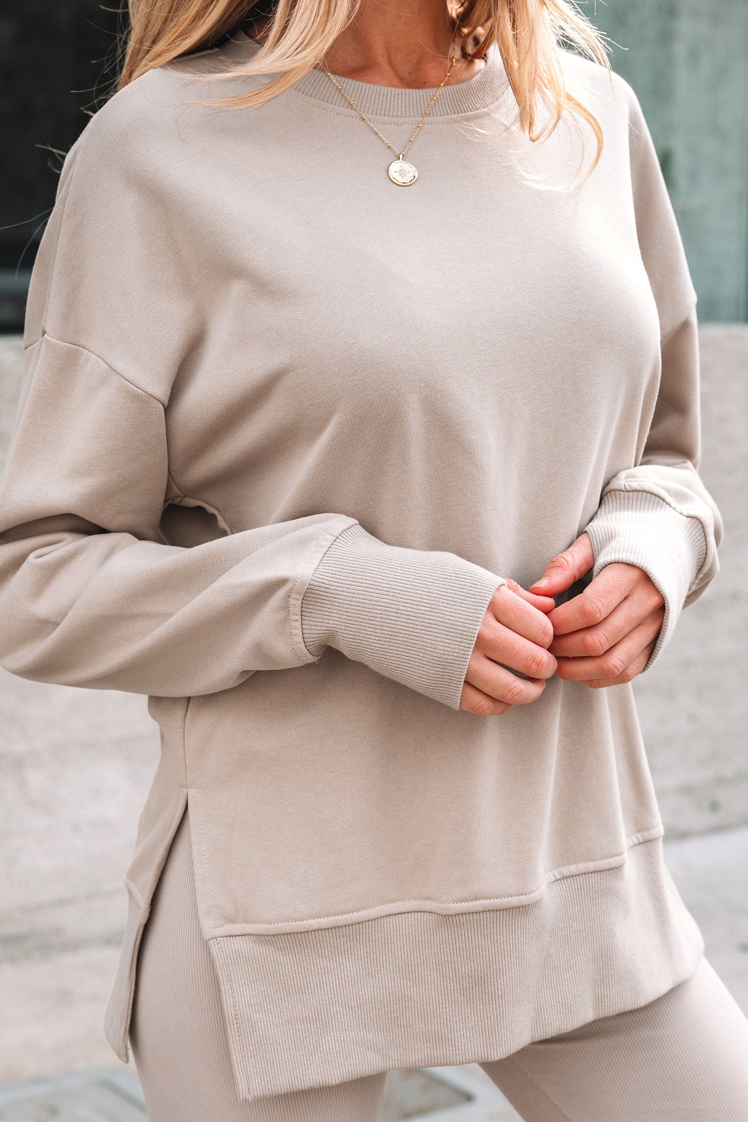 Solid Oversize Sweatshirt and Ribbed Leggings Set