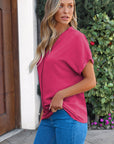 Lilla Notched Neck Batwing Sleeve Lightweight Blouse
