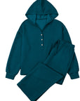 Waffle Textured Patchwork Hooded Top and Pants Set