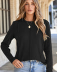 Judith Solid Exposed Seam Long Sleeve Top