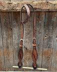 Basketweave - Brown Leaf Scalloped Two Tone One Ear Headstall/Bridle 